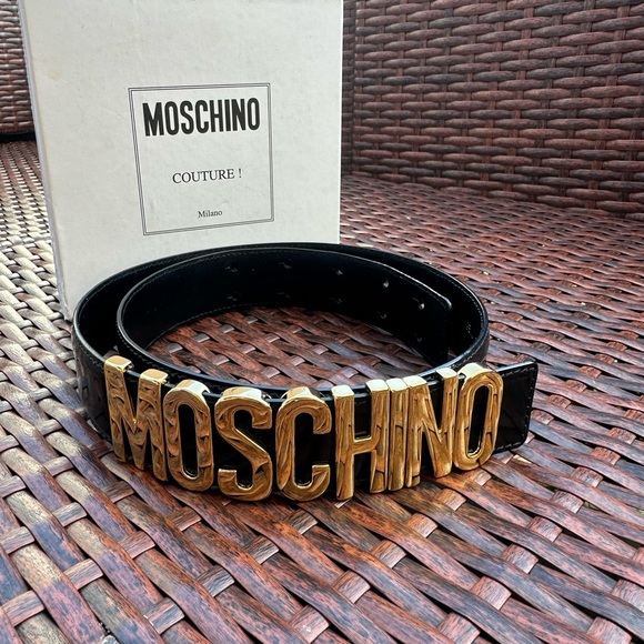 MOSCHINO Logo Belt Black/Gold - Picture 1 of 5